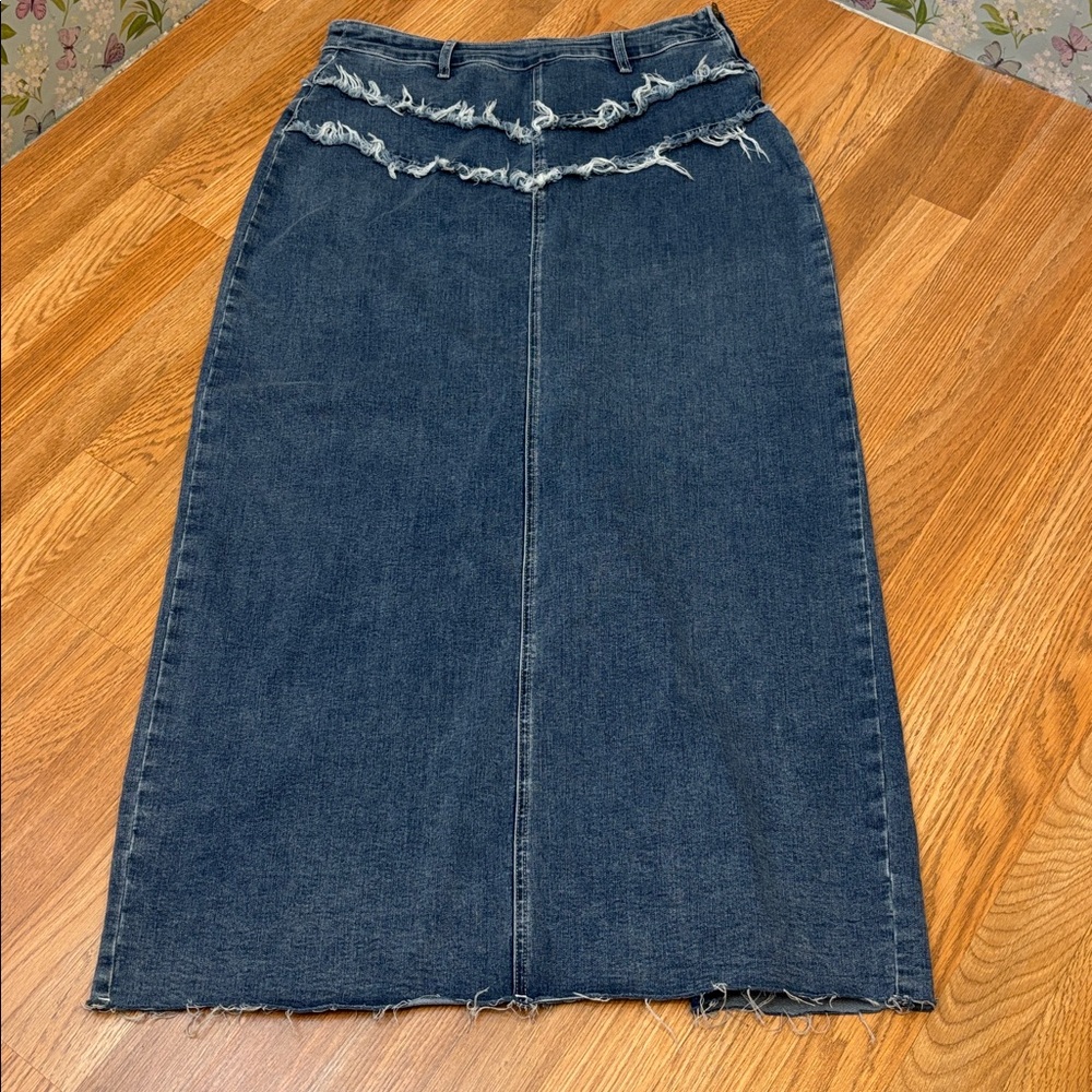Princess Poly distressed denim maxi skirt. Size 12.